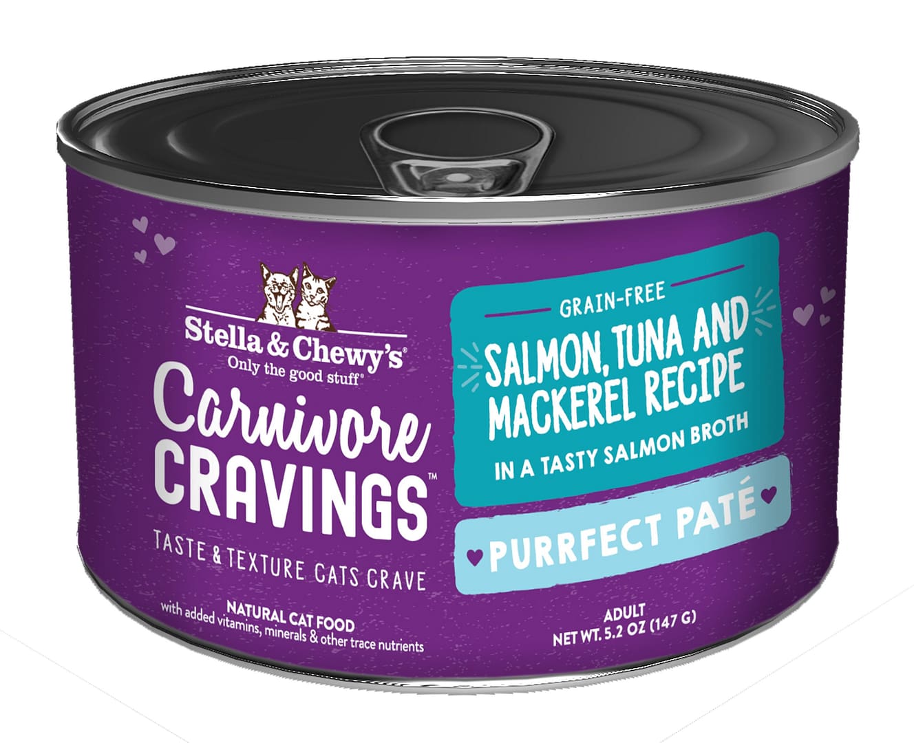 Stella & Chewy's Carnivore Cravings-Purrfect Pate Salmon, Tuna & Mackerel Pate Recipe in Broth 5.2oz