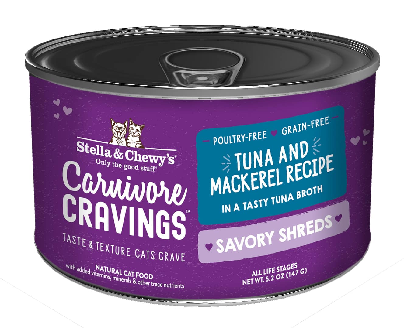 Stella & Chewy's Carnivore Cravings-Savory Shreds Tuna & Mackerel Dinner in Broth 5.2oz