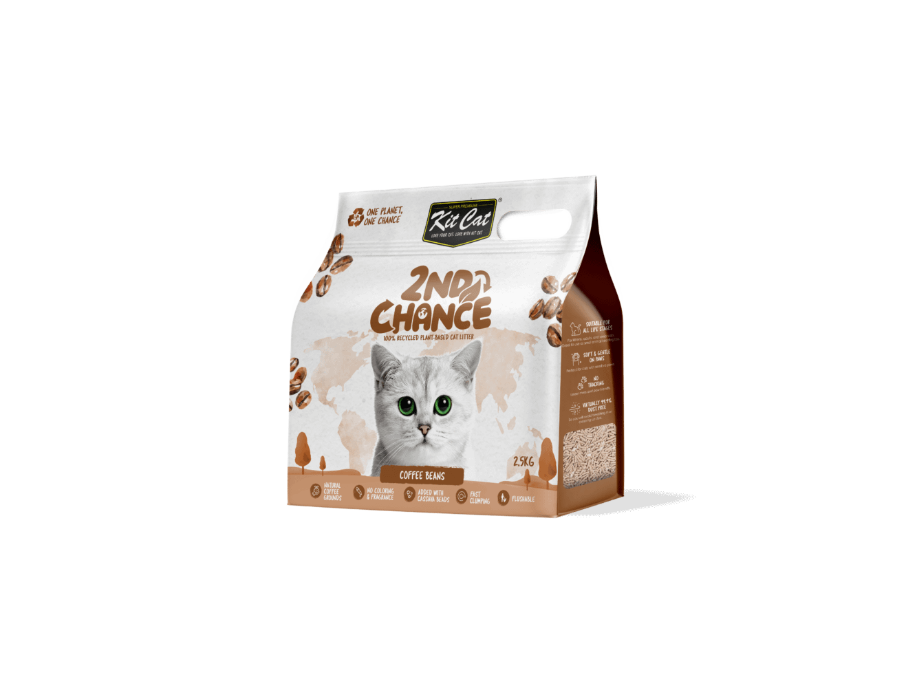 Kit Cat 2nd Chance 100% Recycled Plant-Based Clumping Cat Litter - Coffee Beans (2.5KG)