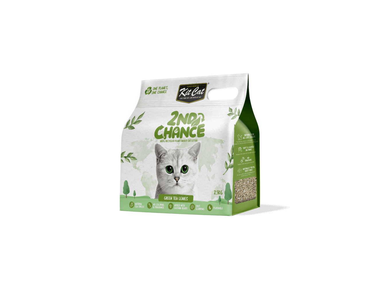 Kit Cat 2nd Chance 100% Recycled Plant-Based Clumping Cat Litter - Green Tea Leaves (2.5KG)
