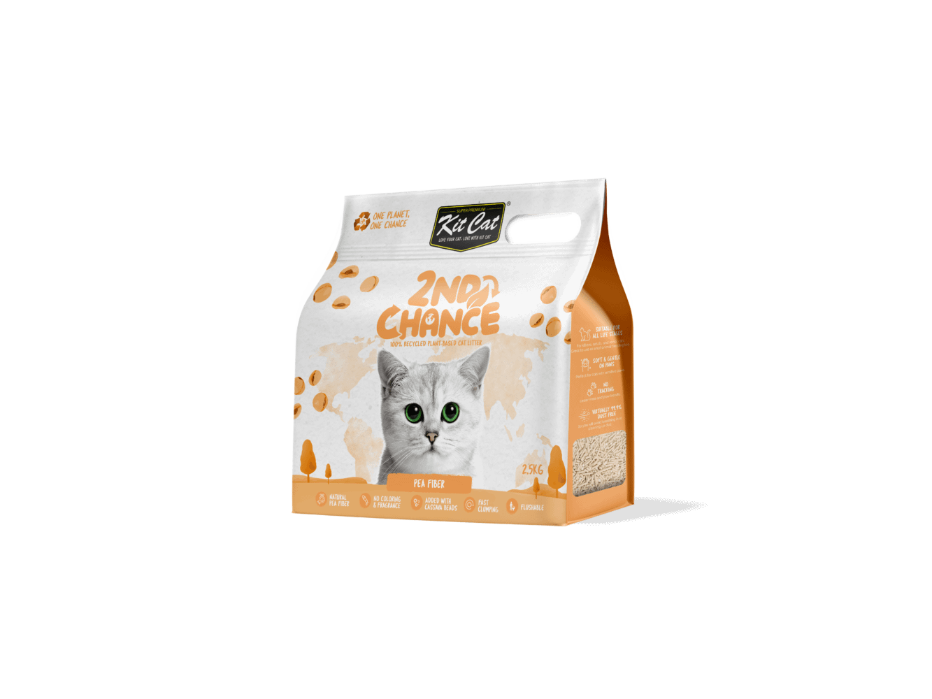 Kit Cat 2nd Chance 100% Recycled Plant-Based Clumping Cat Litter - Pea Fiber (2.5KG)
