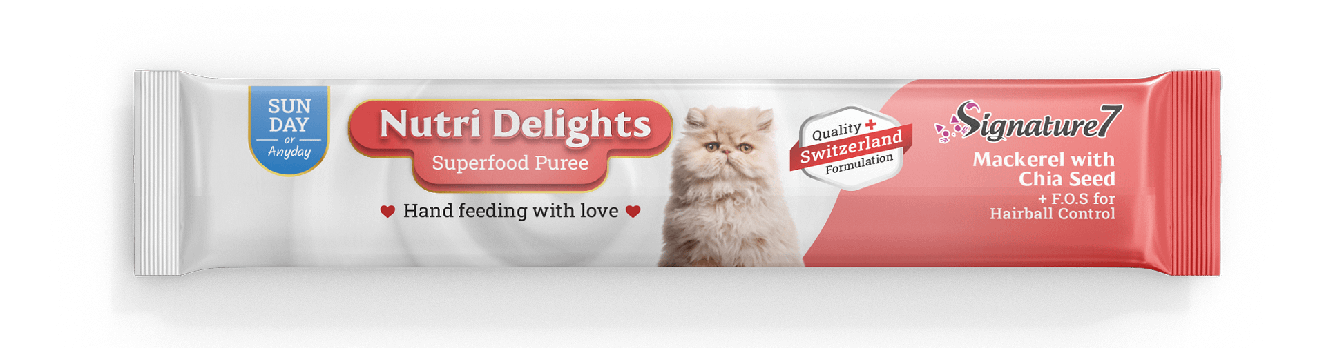 Signature7 Nutri Delights Superfood Puree Mackerel With Chia Seed & FOS (Sunday) Cat Treats 60g - Image 2