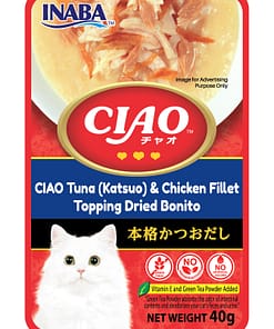 CIAO Tuna (Katsuo) & Chicken Fillet Topping Dried Bonito Wet Food for Cats 40g