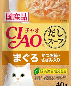 CIAO Soup Chicken Fillet & Maguro Topping Dried Bonito Wet Food for Cats 40g