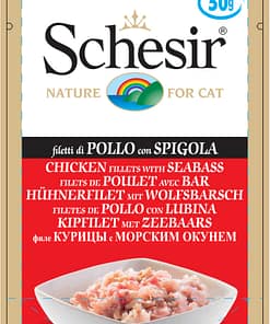 Schesir Cat Pouches in Chicken Fillets with Seabass Wet Cat Food 50g