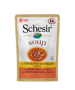 Schesir Cat Pouches in Soup With Wild Tuna with Papaya Wet Cat Food 85g