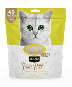 Kit Cat Purr Puree Value Pack – Chicken & Fiber (Hairball) 600g (15gx40 Sachets)