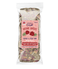 Burgess Excel Forage & Feast Hay Bar with Rose Treats for Small Animals 60g