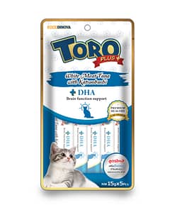 Toro Plus White Meat Tuna With Katsuobushi and DHA for Brain Function Support for Cats 15g x 5pcs