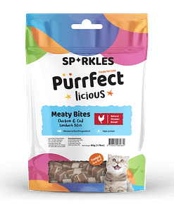 Sparkles Purrfect Licious Chicken and Cod Sandwich Bites Cat Treats 50g