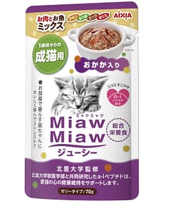 Aixia Miaw Miaw Juicy Pouch - Meat & Fish Mix w/Dried Skipjack Wet Food for Cats 70g