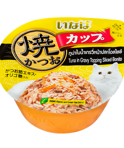 CIAO Grilled Skipjack Cup for Mature Cats-Grilled Tuna Small Flake in Gravy Topping Sliced Bonito Wet Food for Cats 70g