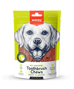 Wanpy All-Natural Toothbrush Chews Beef Dog Treats 100g