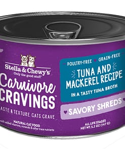 Stella & Chewy's Carnivore Cravings-Savory Shreds Tuna & Mackerel Dinner in Broth 5.2oz