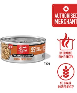 ORIJEN Chunks & Shreds Original Entree In Bone Broth Wet Cat Food 155g