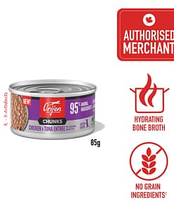 ORIJEN Chunks & Shreds Chicken & Tuna Entree KITTEN In Bone Broth Wet Cat Food 85g