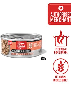 ORIJEN Chunks & Shreds Salmon & Chicken Entree In Bone Broth Wet Cat Food 155g
