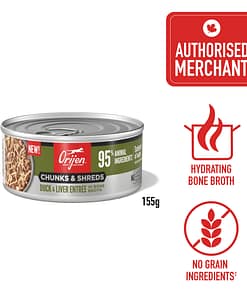 ORIJEN Chunks & Shreds Duck-Liver Entree In Bone Broth Wet Cat Food 155g