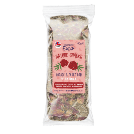 Burgess Excel Forage & Feast Hay Bar with Rose Treats for Small Animals 60g