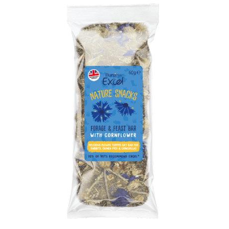 Burgess Excel Forage & Feast Hay Bar with Cornflower Treats for Small Animals 60g