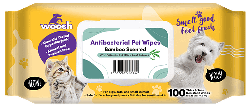 Woosh Antibacterial Pet Wipes Bamboo Scented 100 sheets