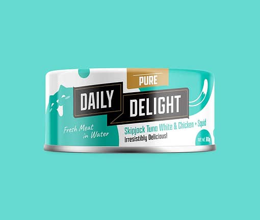 Daily Delight Pure Skipjack Tuna White & Chicken With Baby Squid Wet Cat Food  80g