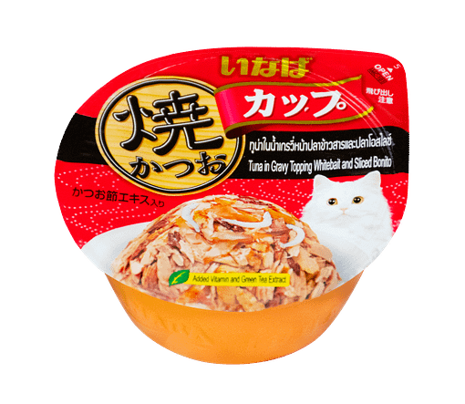 CIAO Grilled Skipjack Cup-Grilled Tuna in Gravy Topping Whitebait & Sliced Bonito Wet Food for Cats 70g