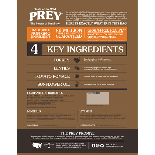 FREE GIFT: Taste Of The Wild Prey Turkey Dry Dog Food (Limited Ingredient Diet) (2 Sizes) - Image 2