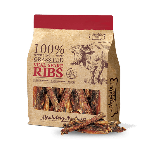 Absolute Bites Single Ingredient Air Dried Treats for Dogs - Grass Fed Veal Spare Ribs 250g