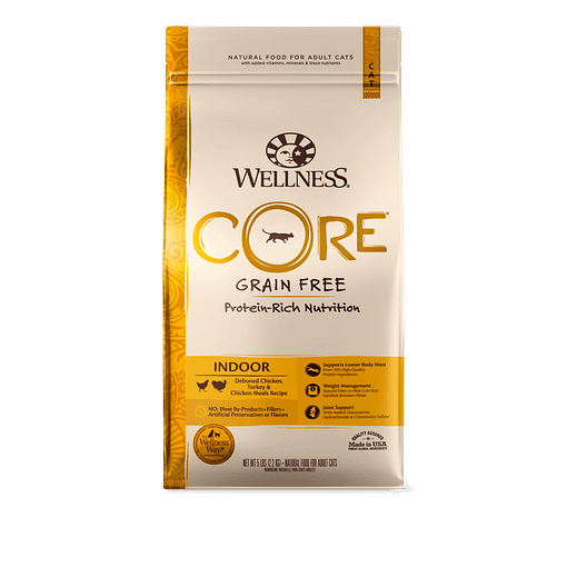Wellness Core Grain-Free Indoor Cat - Deboned Chicken & Turkey Meals (3 Sizes)