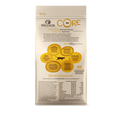 Wellness Core Grain-Free Indoor Cat - Deboned Chicken & Turkey Meals (3 Sizes)