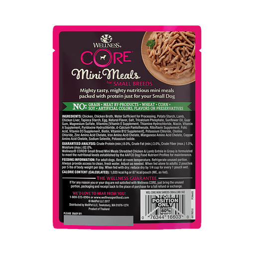 Wellness Core Small Dog Breed Mini Meals – Shredded Chicken & Lamb Entrée 3oz