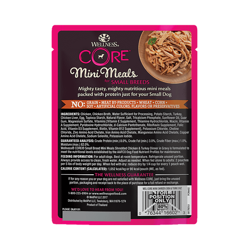 Wellness Core Small Dog Breed Mini Meals – Shredded Chicken & Turkey Dinner 3oz