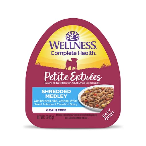 Wellness Petite Entrée  Shredded Medley Braised Lamb, Venison, White Sweet Potatoes & Carrots for Dog
