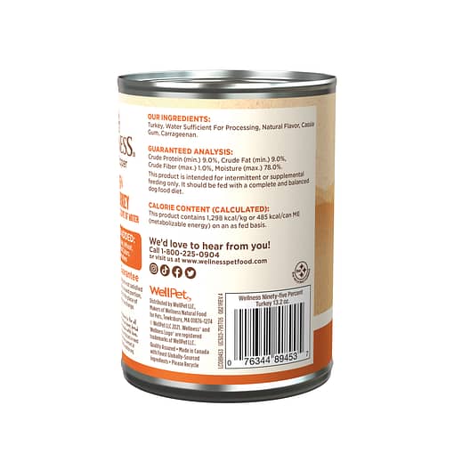 Wellness 95% Grain-Free Canned Dog Food – Turkey 13.2oz - Image 2