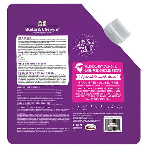 Stella & Chewy's Marie’s Magical Dinner Dust Wild Caught Salmon & Cage Free Chicken Recipe Freeze-Dried Raw Cat Food Topper, 7oz - Image 2