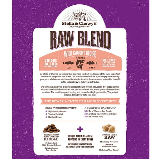 Stella & Chewy's Raw Blend Kibble Wild Caught Recipe Freeze Dried Cat Food 5lb - Image 2