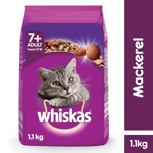 Whiskas Cat Food Dry Food Senior Mackerel 1.1kg