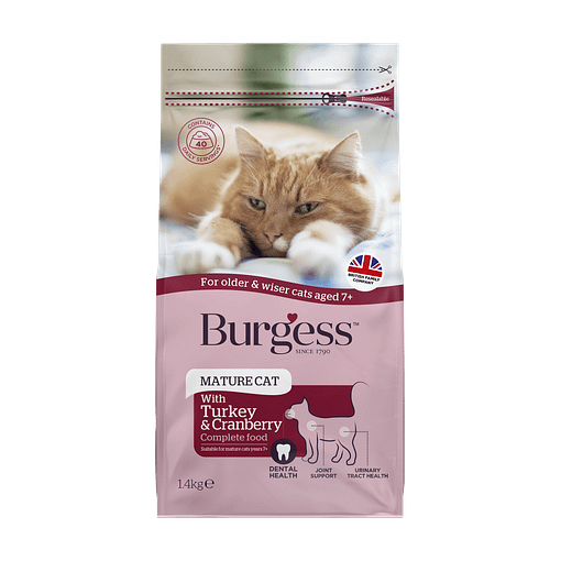 Burgess Turkey & Cranberry  Mature Cat Dry Food 1.4kg