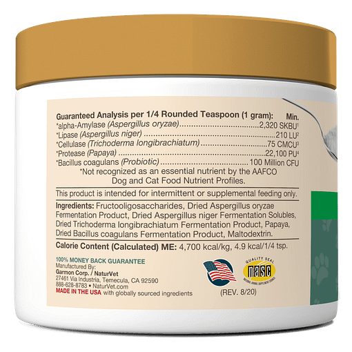 NaturVet Digestive Enzymes Powder Plus Pre & Probiotics For Dog & Cat 8oz