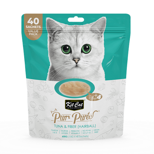 Kit Cat Purr Puree Value Pack Tuna & Fiber (Hariball) 600g (15gx40 Sachets)