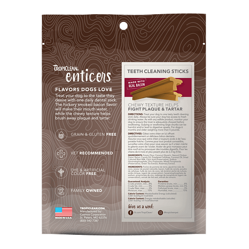 TropiClean Enticers Teeth Cleaning Sticks for Dogs - Hickory Smoked Bacon Flavor 8oz - Image 2
