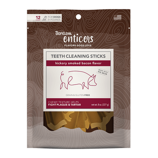 TropiClean Enticers Teeth Cleaning Sticks for Dogs - Hickory Smoked Bacon Flavor 8oz