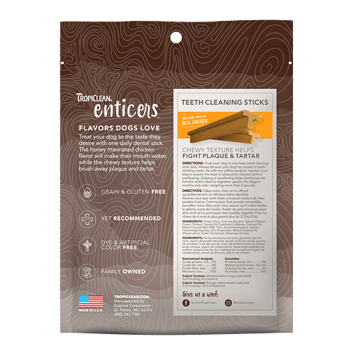 TropiClean Enticers Teeth Cleaning Sticks for Dogs - Honey Marinated Chicken Flavor 8oz - Image 2