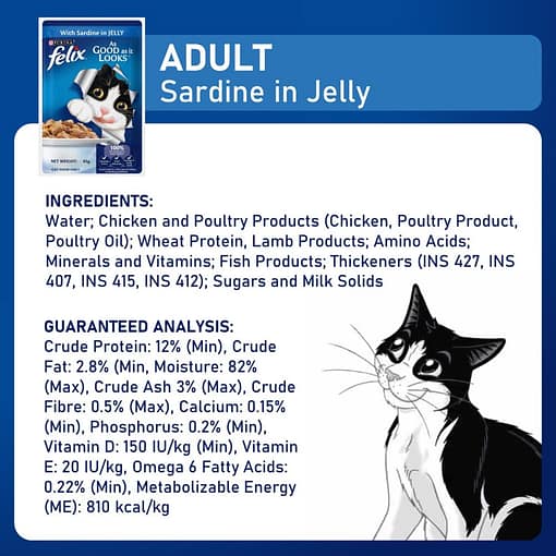 Purina FELIX Adult Sardine in Jelly Wet Cat Food 85g - Image 5
