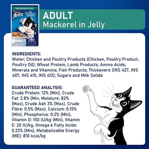 Purina FELIX Adult Mackerel in Jelly Wet Cat Food 85g - Image 5
