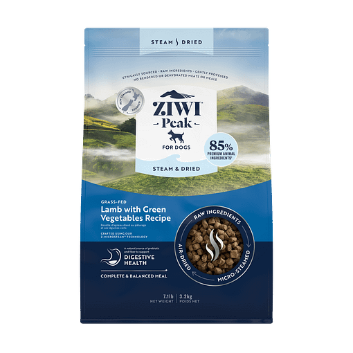 Ziwi Peak Steam & Dried Grass-Fed Lamb with Green Vegetables Recipe Dry Dog Food (3 Sizes)