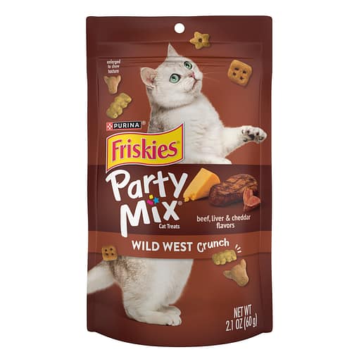 Purina FRISKIES Party Mix Wild West Crunch Beef, Liver & Cheddar Flavors Cat Treats 60g