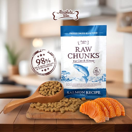 Absolute Bites Raw Chunks Freeze Dried Raw Food for Cats & Kittens - Salmon Recipe (2 Sizes) - Image 2