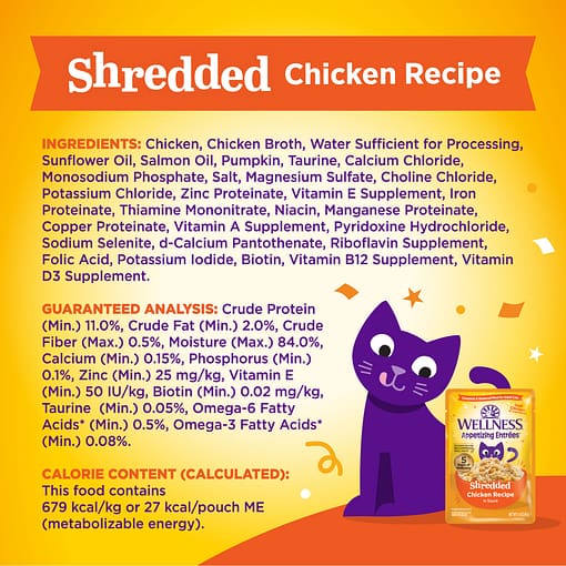 Wellness Appetizing Entrees Shredded Chicken Recipe Wet Cat Food (1.4oz) - Image 4